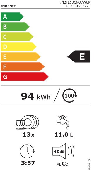 INDESIT 60CM 13 PLACE FREESTANDING DISHWASHER WHIT | IN2FE13CN07WUK