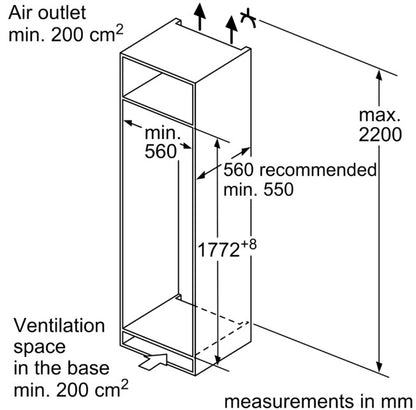 SIEMENS BUILT IN TALL FRIDGE FIXED HINGE | KI81RVFEOG