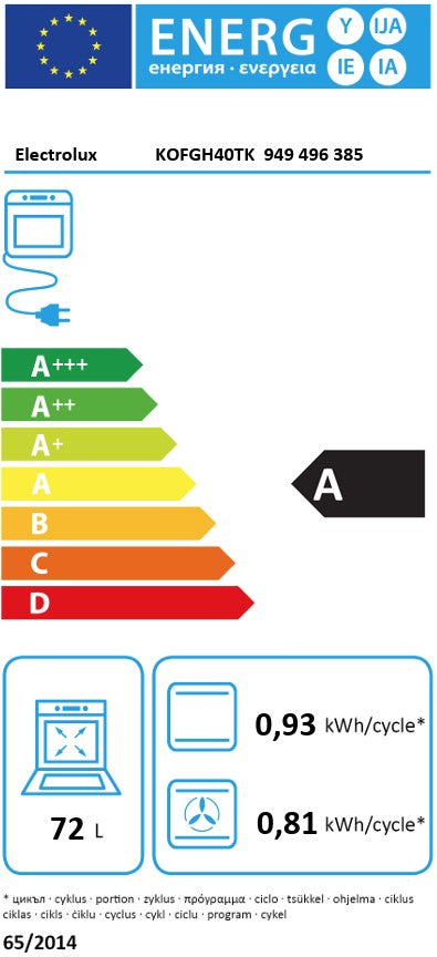 ELECTROLUX BUILT IN SINGLE OVEN BLACK | KOFGH40TK