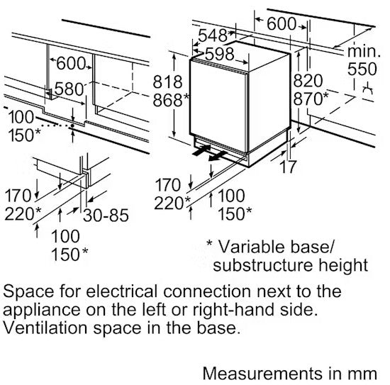 BOSCH BUILT UNDER FRIDGE WITH FREEZER BOX | KUL15AFFOG