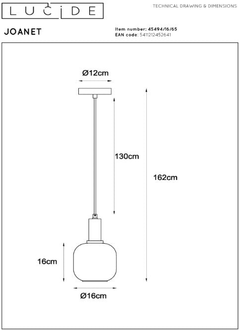JOANET - PENDANT LIGHT - Ø 16 CM - 1XE27 - SMOKE G | L454941665
