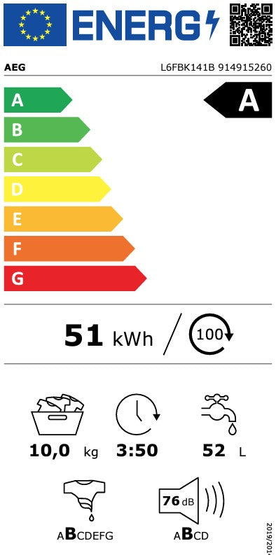 AEG 10KG 1400 RPM A RATED WASHING MACHINE WHITE | L6FBK141B