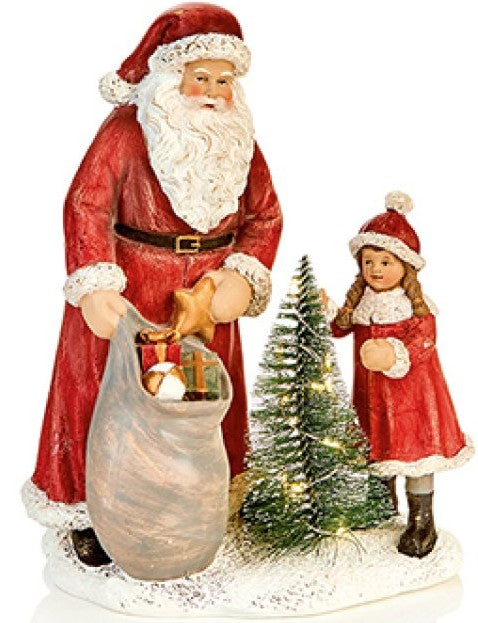 18CM B-O LIT POLYRESIN SANTA WITH CHILD | LB241624