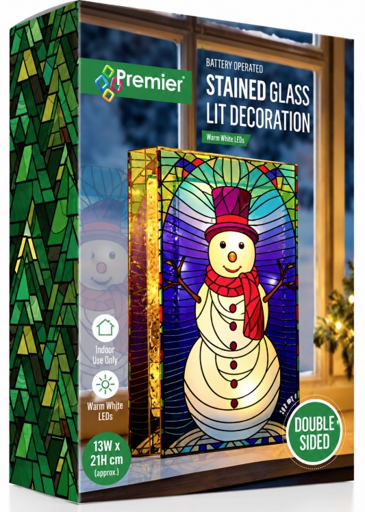 21 X 13CM B-O LIT SNOWMAN STAINED GLASS | LB251367