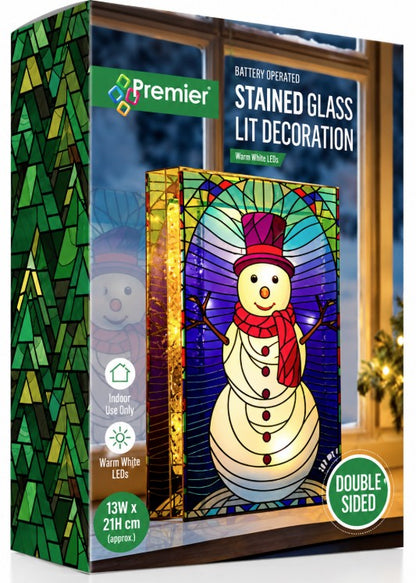 21 X 13CM B-O LIT SNOWMAN STAINED GLASS | LB251367