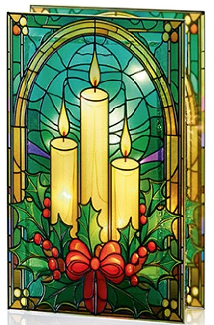 21 X 13CM BO LIT CANDLES AND HOLLY | LB251398