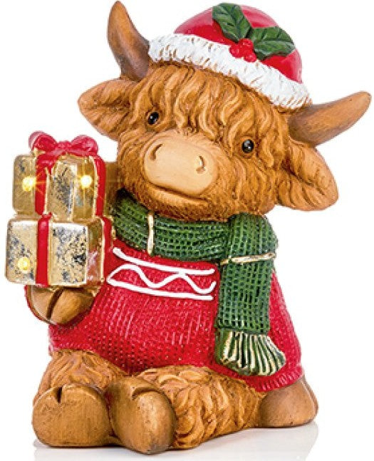26CM B-O LIT HIGHLAND COW WITH PRESENTS | LB251509