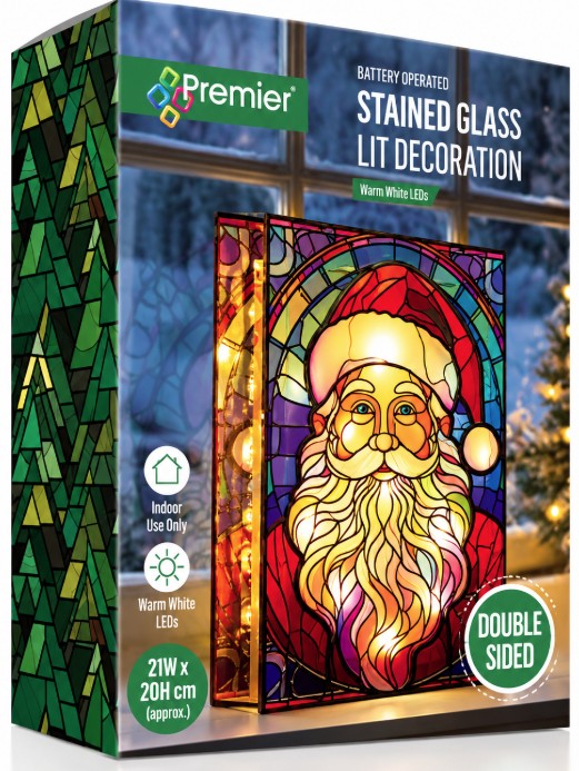 #21 X 28CM BO LIT STAINED GLASS SANTA | LB251605
