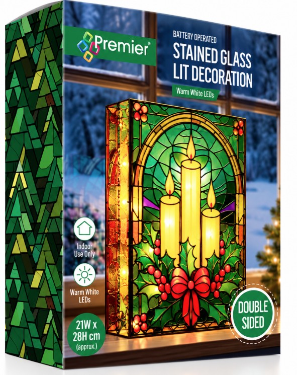 #21 X 28CM BO LIT STAINED GLASS CANDLES | LB251606