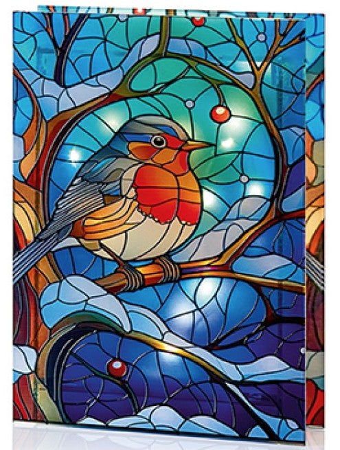 #21 X 28CM BO LIT STAINED GLASS ROBIN  | LB251608