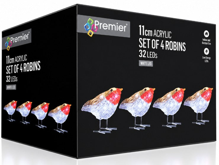 11CM SET OF 4 LIT ACRYLIC ROBIN | LV261067