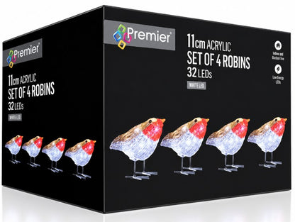 11CM SET OF 4 LIT ACRYLIC ROBIN | LV261067