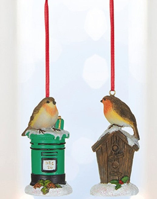 9CM POLYRESIN ROBIN HANGING DEC | MO105243GR