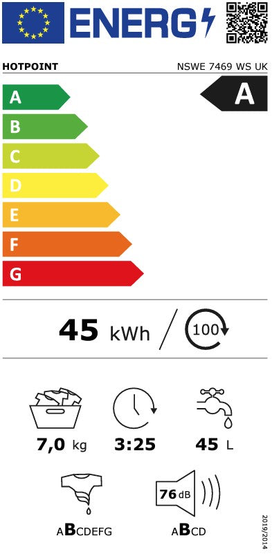 HOTPOINT 7KG 1400RPM A ENERGY  WASHING MACHINE WH | NSWE7469WSUK