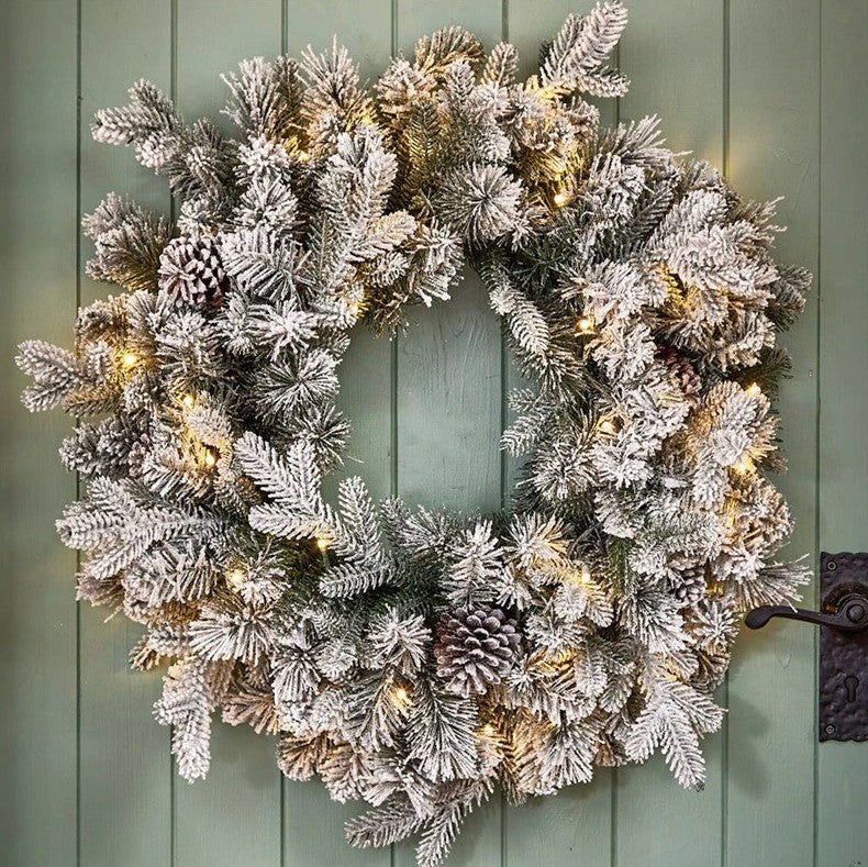 60CM PRELIT SNOWY DORCHESTER WREATH | PEDH2-300-24WB