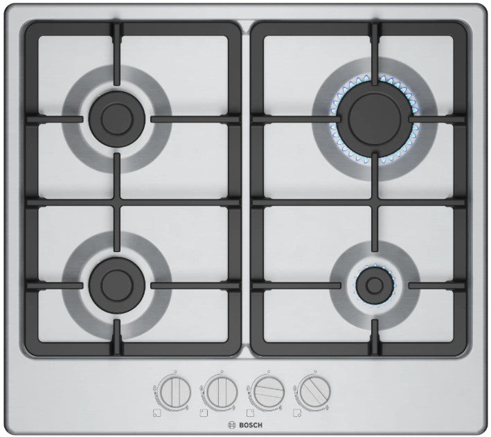 BOSCH 60CM 4 BURNER GAS HOB BRUSHED STEEL | PGP6B5K90