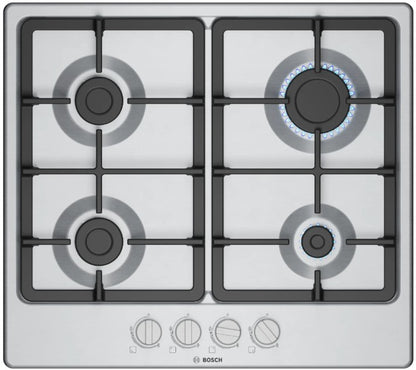 BOSCH 60CM 4 BURNER GAS HOB BRUSHED STEEL | PGP6B5K90
