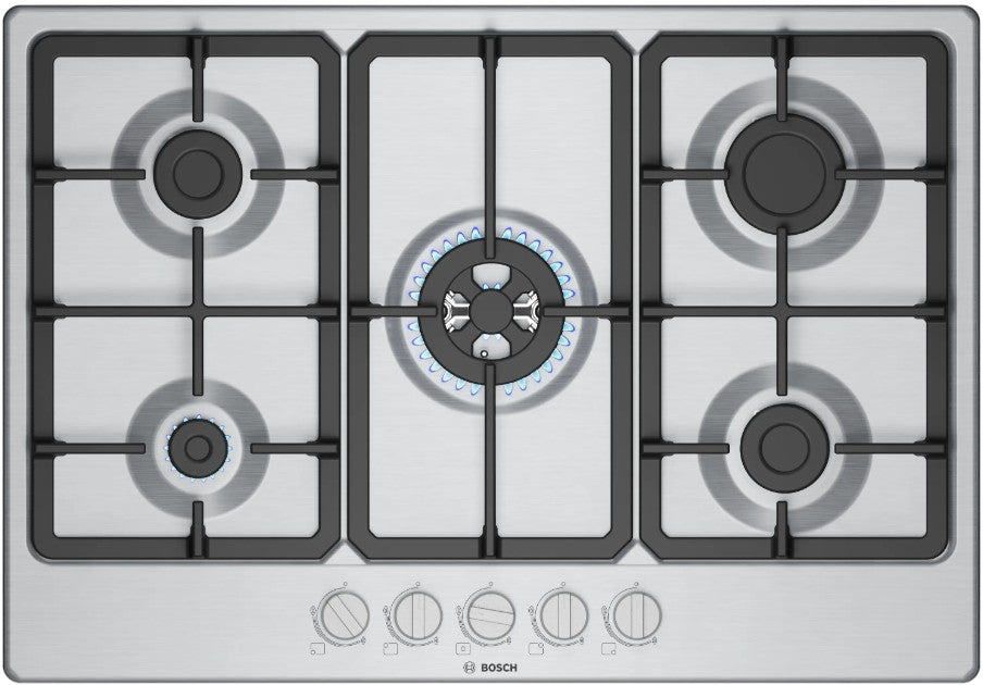 BOSCH SERIES-4 75CM GAS HOB BRUSHED STEEL | PGQ7B5K90