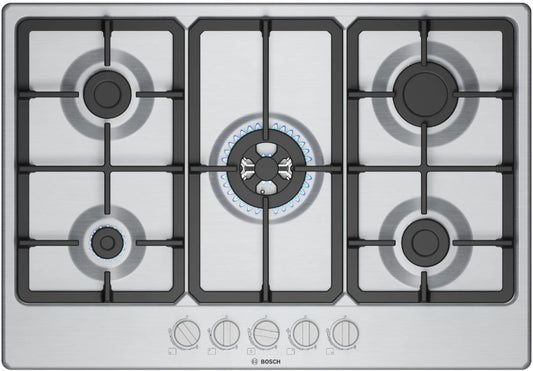 BOSCH SERIES-4 75CM GAS HOB BRUSHED STEEL | PGQ7B5K90