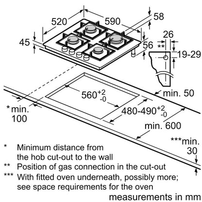 BOSCH SERIES 4  60CM TEMPERED GLASS GAS HOB BLACK | PNP6B6K40