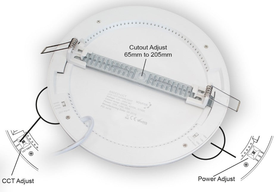 LED ADJUSTABLE CCT/WATTAGE D LIGHT | SADCOCCT