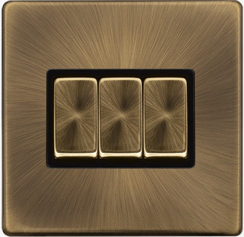 10AX INGOT 3 GANG 2 WAY SWITCH - ANTIQUE BRASS | SFAB413BK