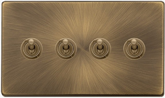 10AX 4 GANG 2 WAY TOGGLE SWITCH - ANTIQUE BRASS | SFAB424