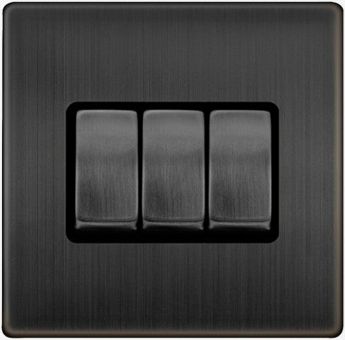 10AX INGOT 3 GANG 2 WAY SWITCH - MATT BRONZE | SFBZ413BK