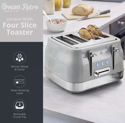SWAN RETRO 4 SLICE TOASTER GREY | ST19029GRY