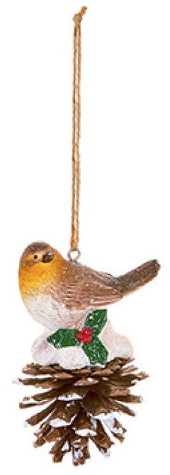 10CM ROBIN ON PINE CONE HANGING DEC | TD251554