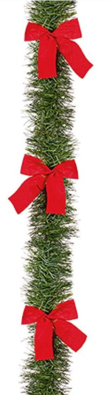 2.7M X 10CM 6-PLY GREEN TINSEL WITH BOWS | TI04753