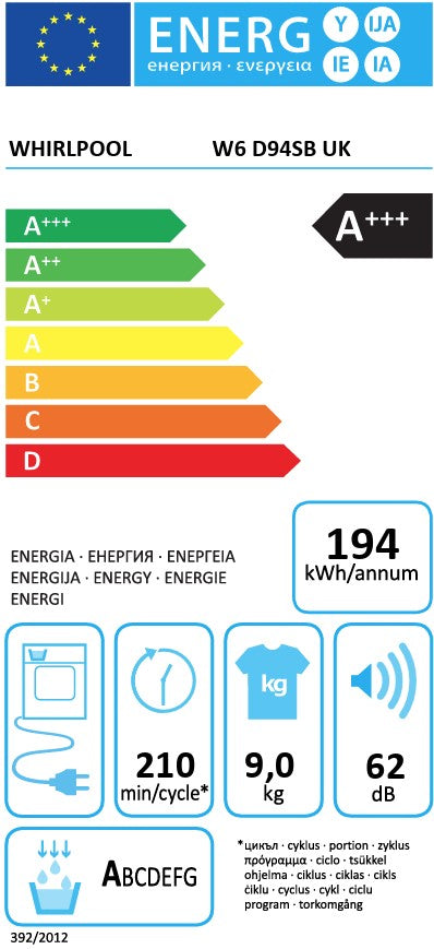 WHIRLPOOL 9KG HEATPUMP DRYER A+++ GUNMETAL | W6D94SBUK