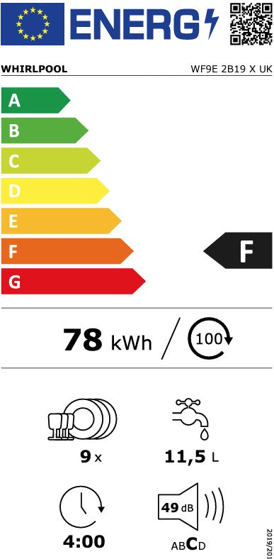 WHIRLPOOL 45CM SLIMLINE 9 PLACE DISHWASHER ST ST | WF9E2B19X