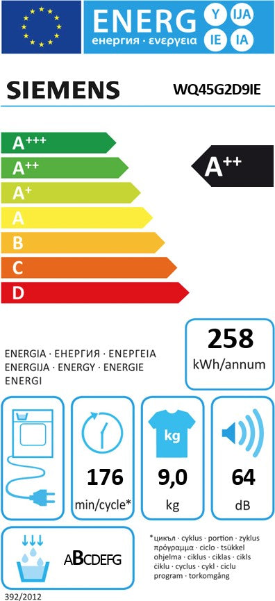 SIEMENS IQ500 9KG HEAT PUMP TUMBLE DRYER A++ WHITE | WQ45G2D9IE