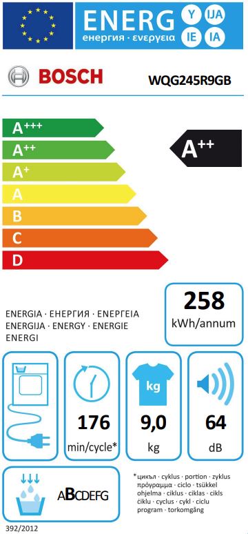 BOSCH 9KG HEAT PUMP DRYER GREY A++ | WQG245R9GB