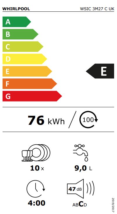 WHIRLPOOL 45CM 10 PLACE INTEGRATED DISHWASHER | WSIC3M27CUKN