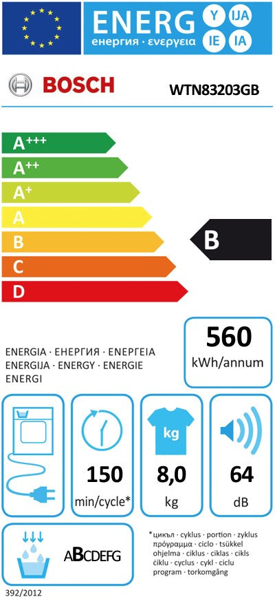 BOSCH 8KG CONDENSER DRYER WHITE | WTN83203GB