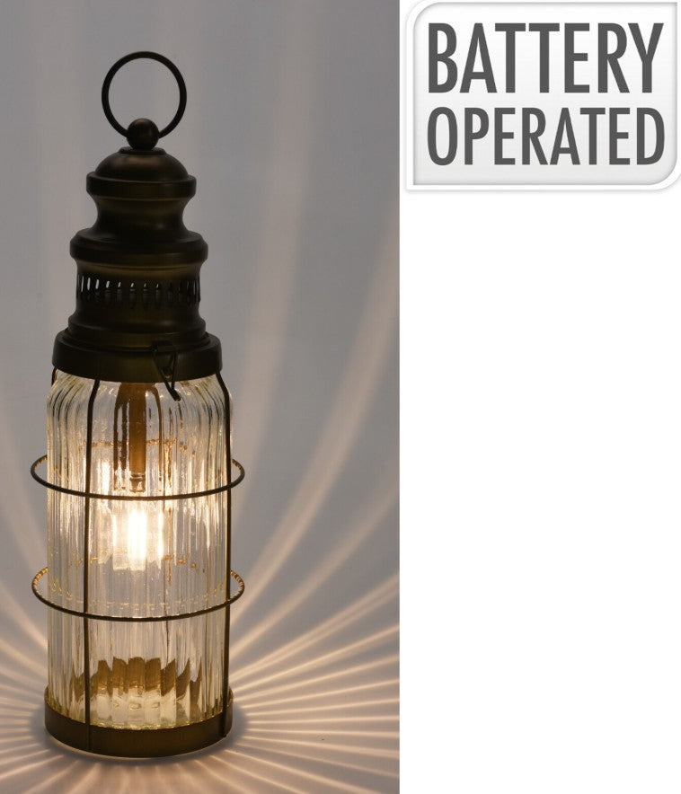 LANTERN WITH LED 38CM BROWN | XX8323110