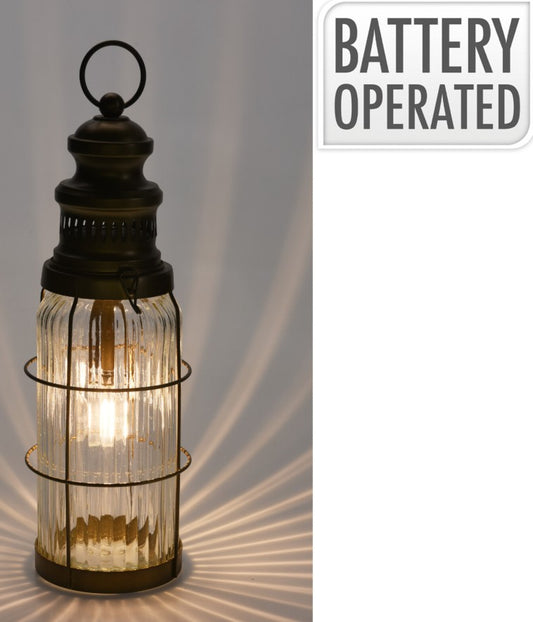 LANTERN WITH LED 38CM BROWN | XX8323110