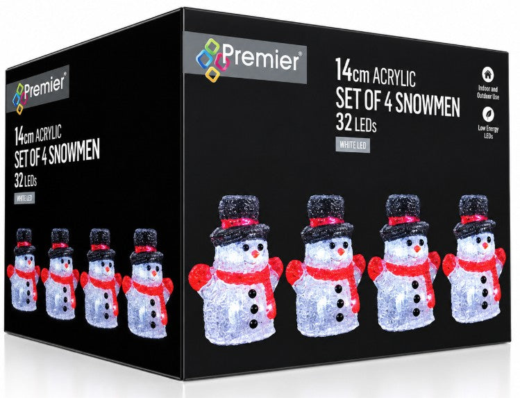 14CM SET OF 4 LIT ACRYLIC SNOWMAN | LV261065